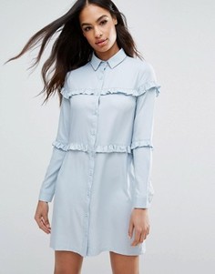 Платье-рубашка с оборками Boohoo - Синий