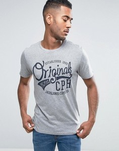 Футболка с круглым вырезом и принтом логотипа Jack &amp; Jones Originals - Серый