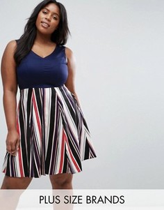 Короткое приталенное платье с юбкой в полоску Closet Plus - Темно-синий