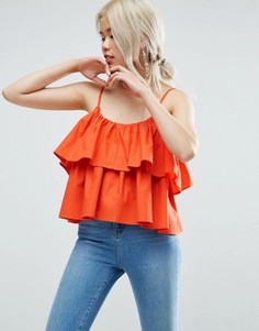 Свободный хлопковый двуслойный топ на бретельках ASOS - Оранжевый