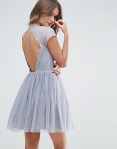Платье мини для выпускного из кружева и тюля ASOS PREMIUM - Серый