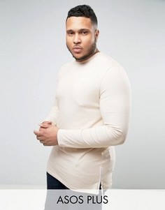 Длинный обтягивающий лонгслив с молниями по бокам ASOS PLUS - Бежевый
