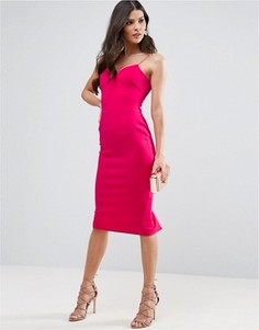Облегающее платье миди с глубоким вырезом ASOS - Розовый