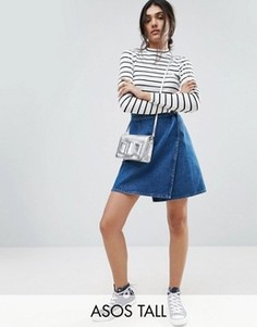Выбеленная синяя джинсовая юбка с запахом ASOS TALL - Синий