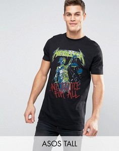 Длинная футболка с выцветшим принтом Justice For All ASOS TALL Metallica - Черный