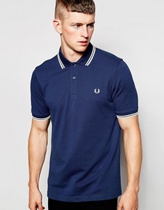 Приталенная синяя футболка-поло с двойным кантом Fred Perry - Синий