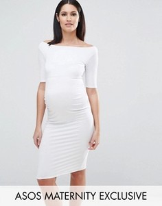 Платье с открытыми плечами для беременных ASOS Maternity - Белый