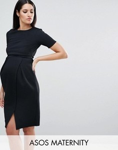 Двухслойное фактурное платье в строгом стиле ASOS Maternity - Черный
