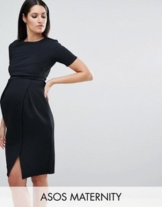 Двухслойное фактурное платье в строгом стиле ASOS Maternity - Черный