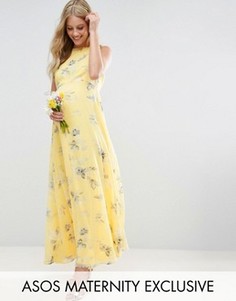 Платье макси с цветочным принтом ASOS Maternity WEDDING - Желтый
