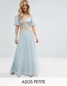 Платье макси с контрастными кружевными вставками ASOS PETITE WEDDING - Синий