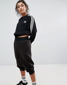 Черный шифоновый укороченный свитшот с тремя полосками adidas Originals - Черный