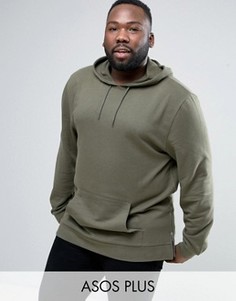 Длинное худи цвета хаки с молниями по бокам ASOS PLUS - Зеленый