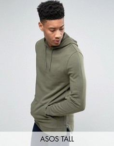 Длинный худи цвета хаки с молниями по бокам ASOS TALL - Зеленый