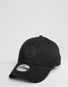 Кепка с прорезиненным логотипом Brooklyn Nets от New Era 9Forty - Черный