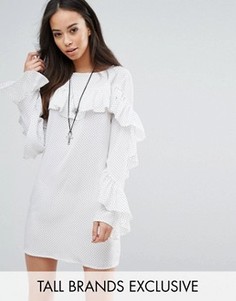 Платье в горошек с оборками Glamorous Tall - Белый