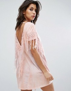 Платье с бахромой и принтом тай-дай Religion - Розовый