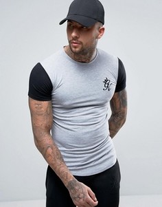 Обтягивающая футболка с контрастными рукавами и логотипом Gym King - Серый