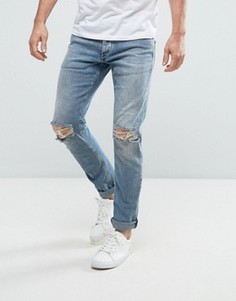 Голубые выбеленные узкие джинсы с прорехами на коленях Jack &amp; Jones Intelligence - Синий