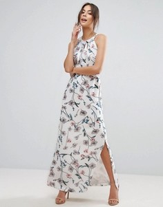 Платье макси с цветочным принтом и тонкими складочками на лифе Uttam Boutique - Белый