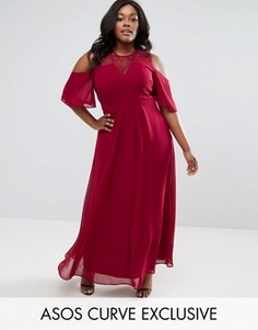 Кружевное платье макси с вырезами на плечах ASOS CURVE Kate - Красный