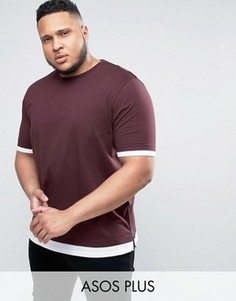 Удлиненная футболка с контрастной отделкой и молнией по бокам ASOS PLUS - Красный