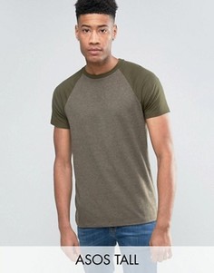Зеленая меланжевая футболка с контрастными рукавами реглан ASOS TALL - Зеленый