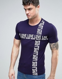 Синяя футболка с текстовым принтом Love Moschino - Синий