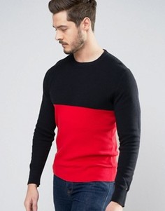 Темно-синий трикотажный джемпер в стиле колор блок с круглым вырезом Tommy Hilfiger - Темно-синий