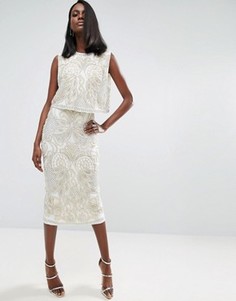 Двойное платье миди с отделкой ASOS RED CARPET - Кремовый