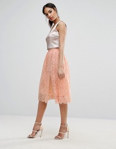 Юбка миди с кружевным верхним слоем Boohoo - Розовый