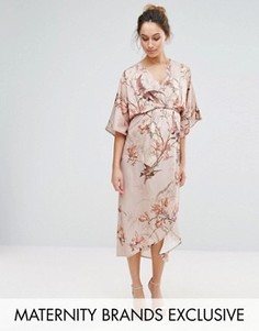 Платье-кимоно миди с принтом птиц Hope &amp; Ivy Maternity - Серый