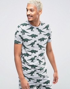 Обтягивающая пижамная футболка с принтом динозавров ASOS - Серый