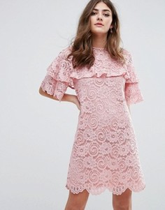Кружевное цельнокройное платье с оборками Miss Selfridge - Мульти