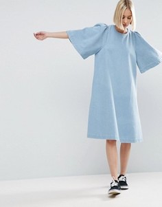 Джинсовое платье с широкими рукавами ASOS WHITE - Синий