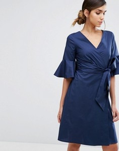 Платье-рубашка с расклешенными рукавами и запахом Closet - Темно-синий