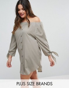 Платье с открытыми плечами и завязками на рукавах AX Paris Plus - Зеленый