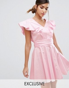 Хлопковое короткое приталенное платье с оборками Closet London - Розовый