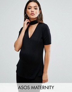 Топ с высоким воротом и декольте ASOS Maternity - Черный
