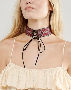 Ожерелье-чокер с вышивкой и завязкой New Look - Мульти