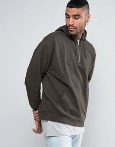 Оversize-худи с короткой молнией цвета хаки ASOS - Зеленый