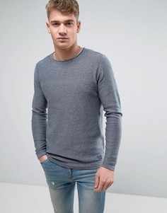 Вязаный джемпер с круглым вырезом с отворотом Brave Soul Mens - Синий