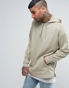 Удлиненный худи со змейками по бокам ASOS - Бежевый