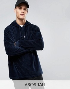 Oversize-худи из велюра ASOS TALL - Темно-синий