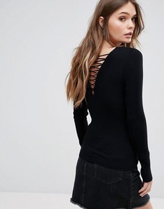 Топ в рубчик с перекрестами на спине New Look - Черный