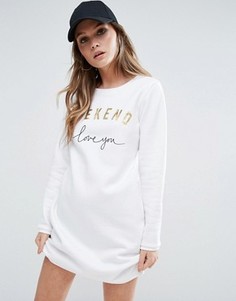 Трикотажное платье с принтом Weekend I Love You Boohoo - Белый