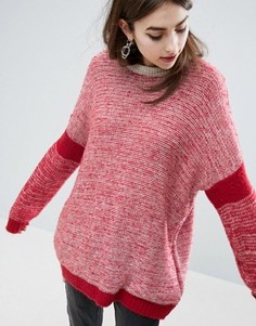 Oversize-джемпер крупной вязки в стиле колор блок ASOS - Красный