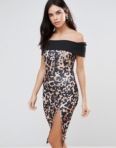 Платье-футляр со спущенными плечами и леопардовым принтом Jessica Wright - Мульти