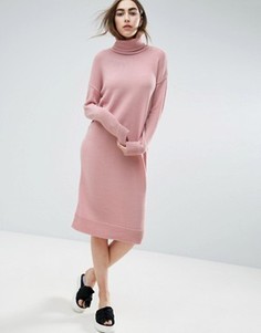 Вязаное платье с высокой горловиной ASOS - Розовый