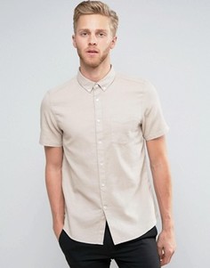 Приталенная рубашка с короткими рукавами и вафельной текстурой Burton Menswear - Stone
